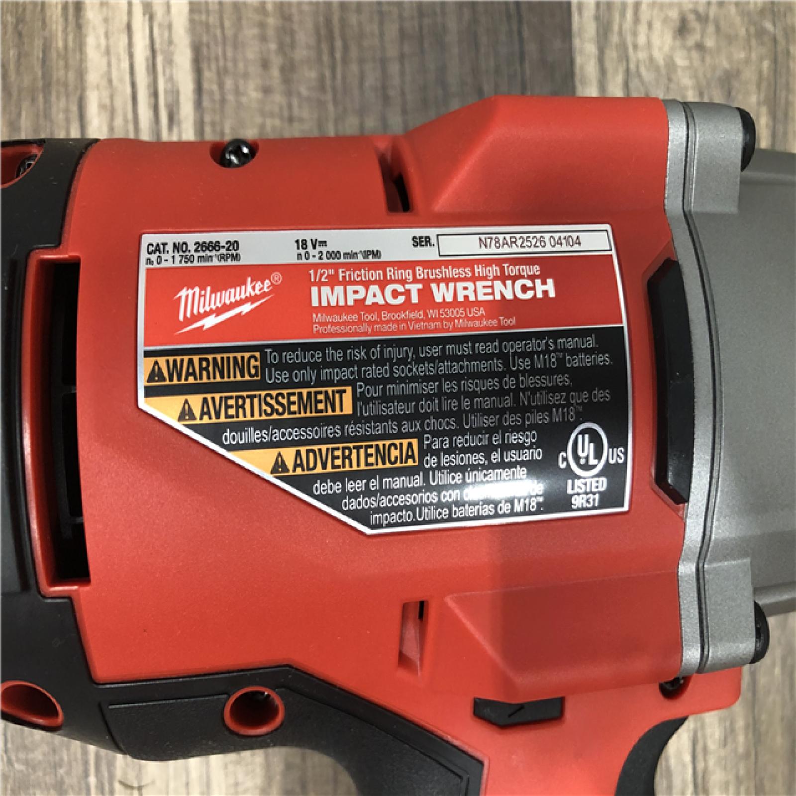 AS-IS Milwaukee 18-Volt Lithium-Ion Brushless 1/2 in. High Torque Impact Wrench with Friction Ring (Tool-Only)