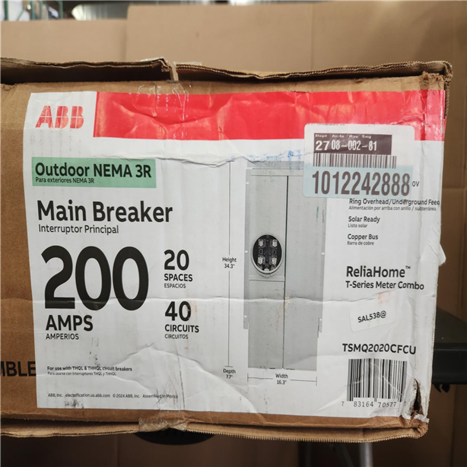 Phoenix NEW ABB Outdoor 200 Amp 20-Space 40-Circuit Main Brkr Ring Semi Flush Mt Overhead/Undergrnd Mtr Sockt Load Center (TSMQ2020CFCU)