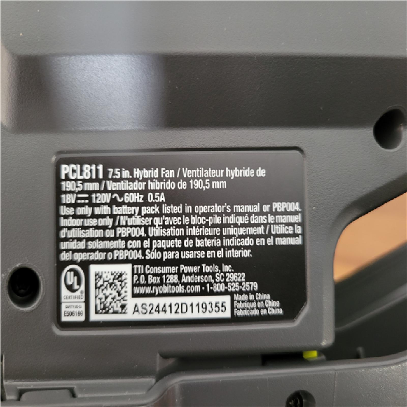 California NEW Ryobi One+ 18V Hybrid 7.5 Fan (Tool Only)