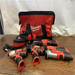 AS-IS MILWAUKEE M12 12V Lithium-Ion Cordless Combo Kit (5-Tool) with Two 1.5Ah Batteries, Charger & Tool Bag