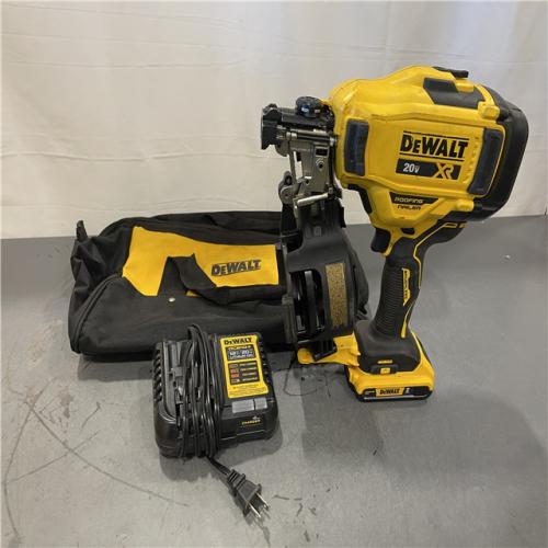 AS-IS- DEWALT 20V MAX Lithium-Ion 15-Degree Electric Cordless Roofing Nailer Kit