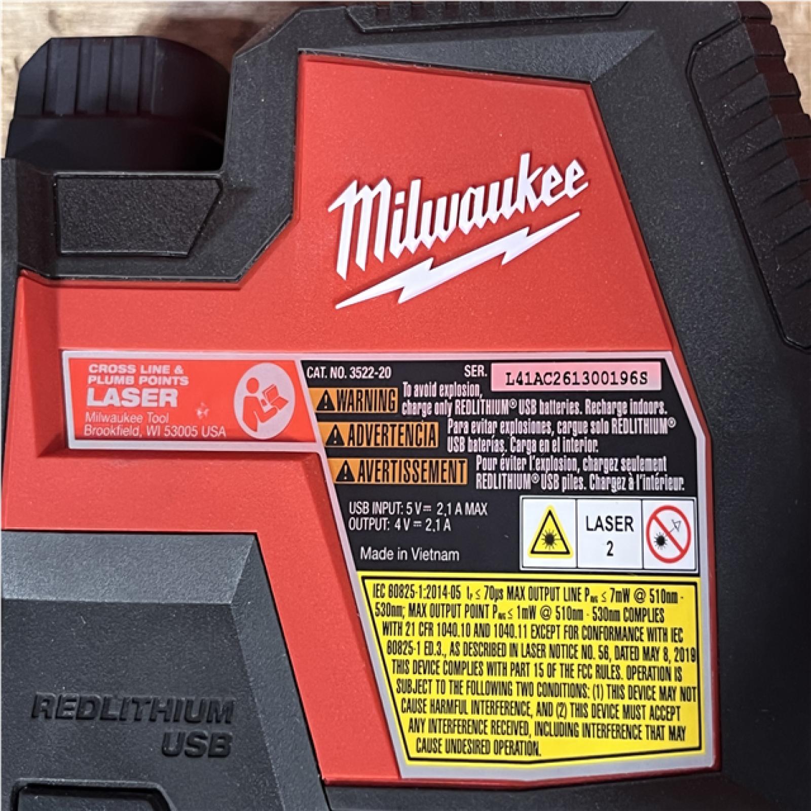 Houston Location AS-IS Milwaukee Green 100 ft. Cross Line and Plumb Points Rechargeable Laser Level with REDLITHIUM Lithium-Ion
