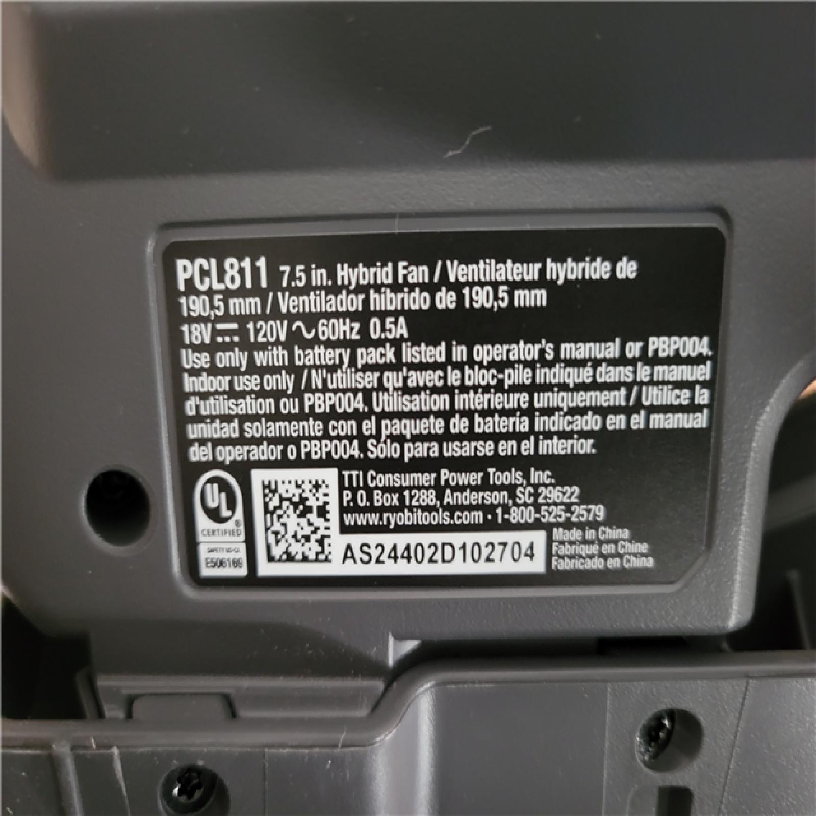 California NEW Ryobi One+ 18V Hybrid 7.5 Fan (Tool Only)