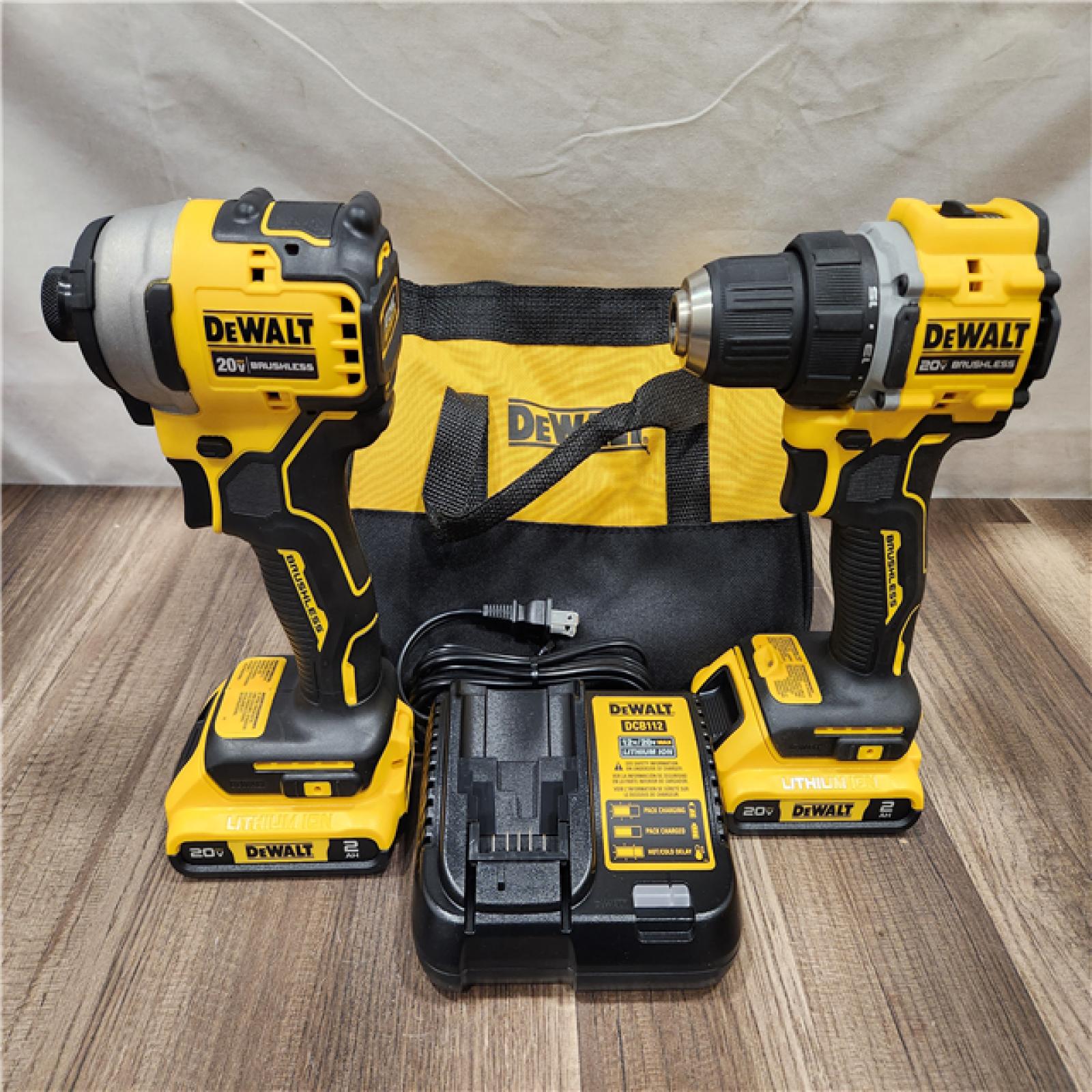 AS-IS-  DEWALT ATOMIC 20-Volt MAX Lithium-Ion Cordless Combo Kit (2-Tool) with (2) 2.0Ah Batteries  Charger and Bag