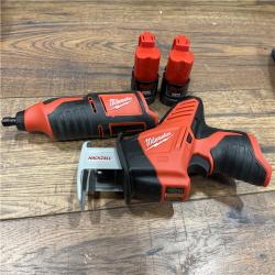 AS IS M12 12V Lithium-Ion Cordless 4-Tool Combo Kit with (2) Compact 1.5Ah Batteries and Charger