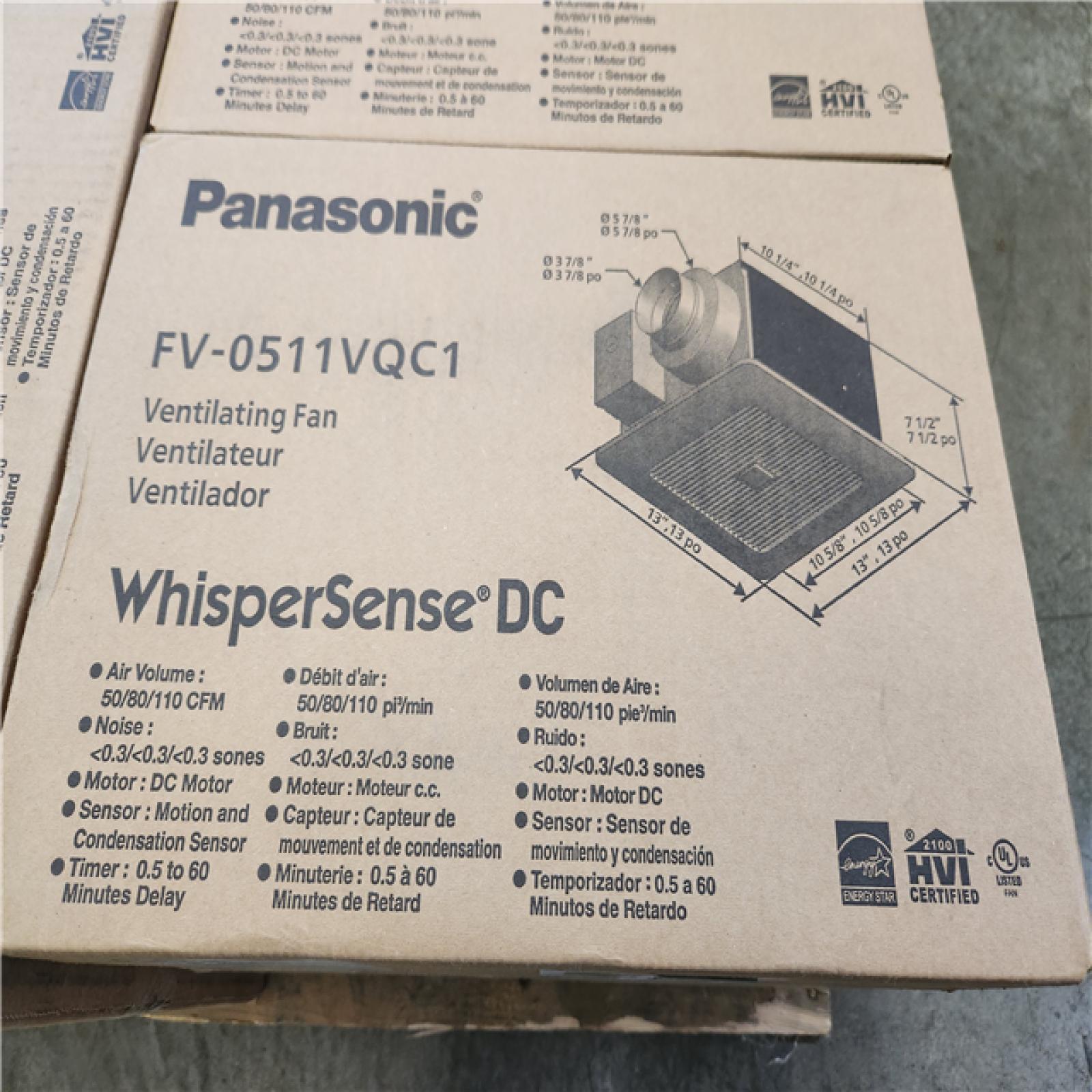 Phoenix NEW Panasonic WhisperSense DC Fan with Motion and Humidity Sensors Delay Timer and Pick-A-Flow Speed Selector 50  80 or 110 CFM Pallet of 11 (SEALED)