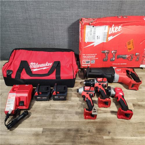 HOUSTON LOCATION - AS-IS (APPEARS LIKE NEW) MILWAUKEE M18 18V Lithium-Ion Cordless Combo Tool Kit with Two 3.0Ah Batteries, 1-Charger, 1-Tool Bag (4-Tool)