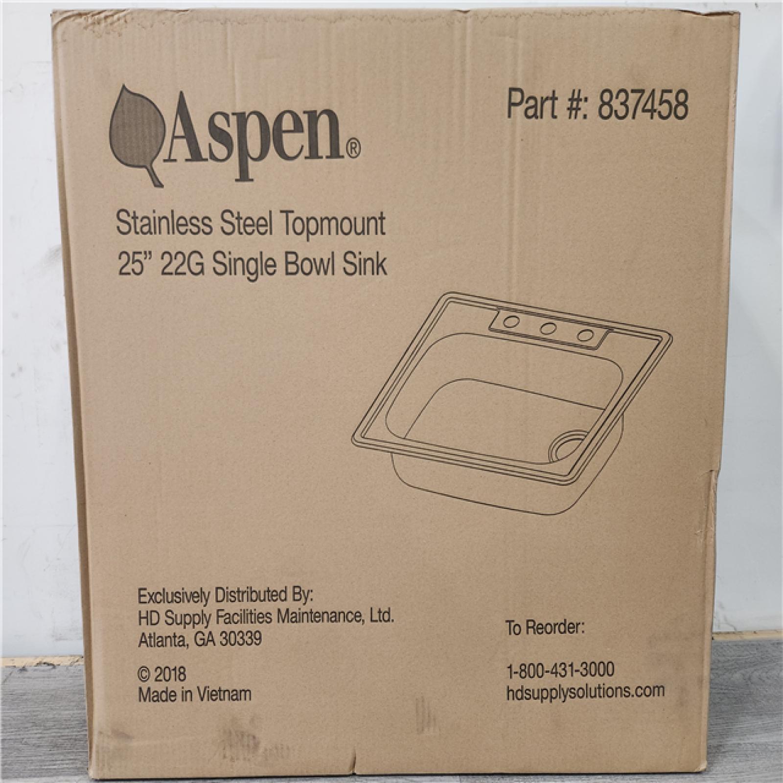 Phoenix Location NEW Aspen Stainless Steel Top mount 25 22G Single Bowl Sink Pallet (16 Sinks) (SEALED)