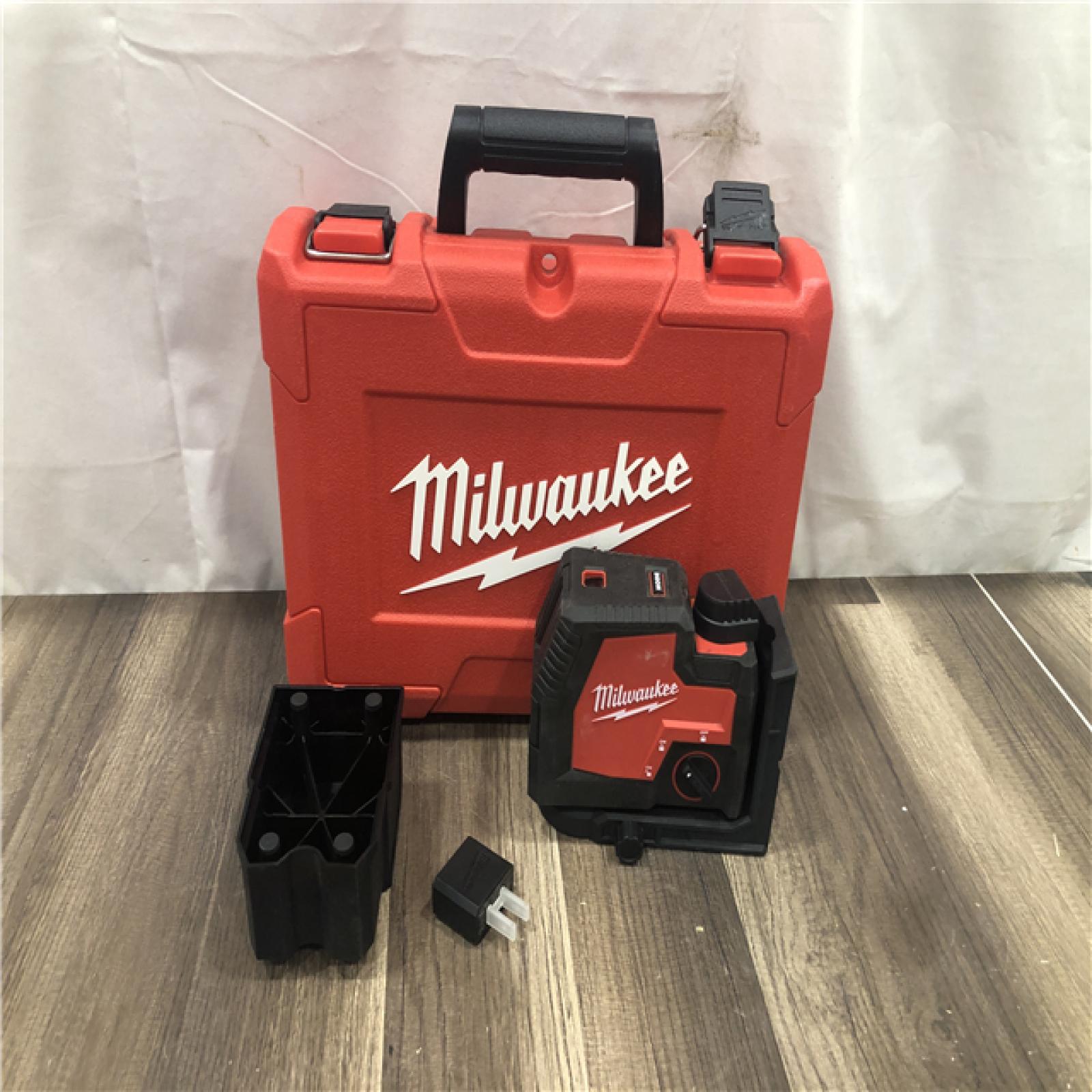 AS-IS Milwaukee Green 100 ft. Cross Line and Plumb Points Rechargeable Laser Level with REDLITHIUM Lithium-Ion USB Battery and Charger