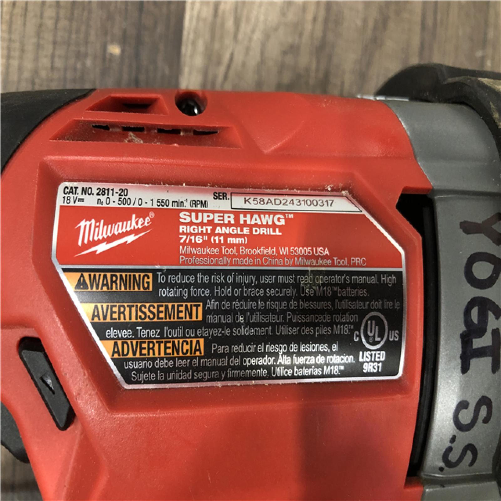 AS-IS Milwaukee FUEL 18V Lithium-Ion Brushless Cordless GEN 2 SUPER HAWG 7/16 in. Right Angle Drill (Tool-Only)