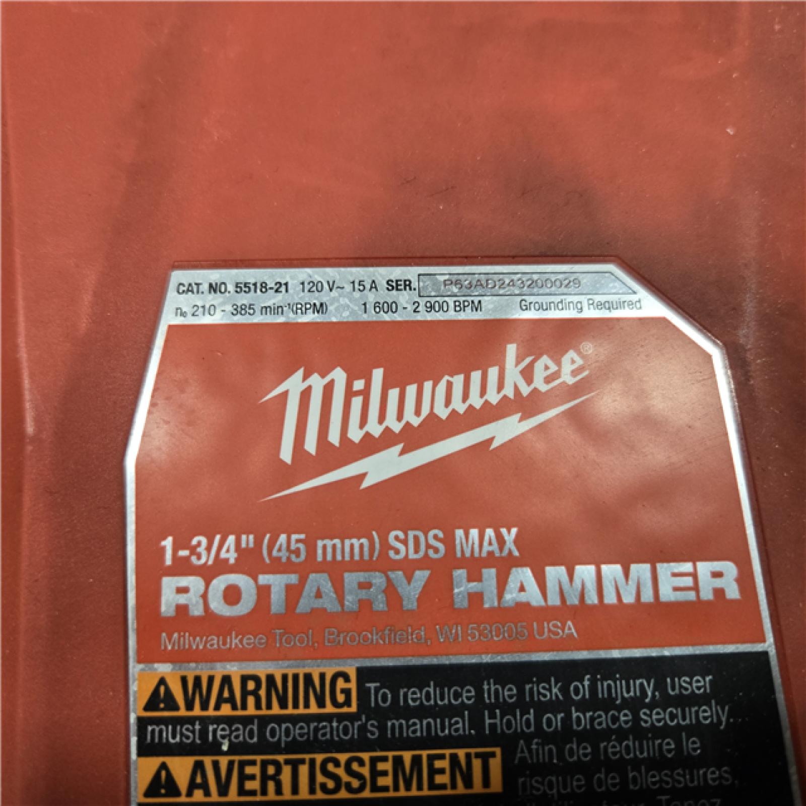 AS-IS Millwaukee 1-3/4 in. SDS-MAX Rotary Hammer