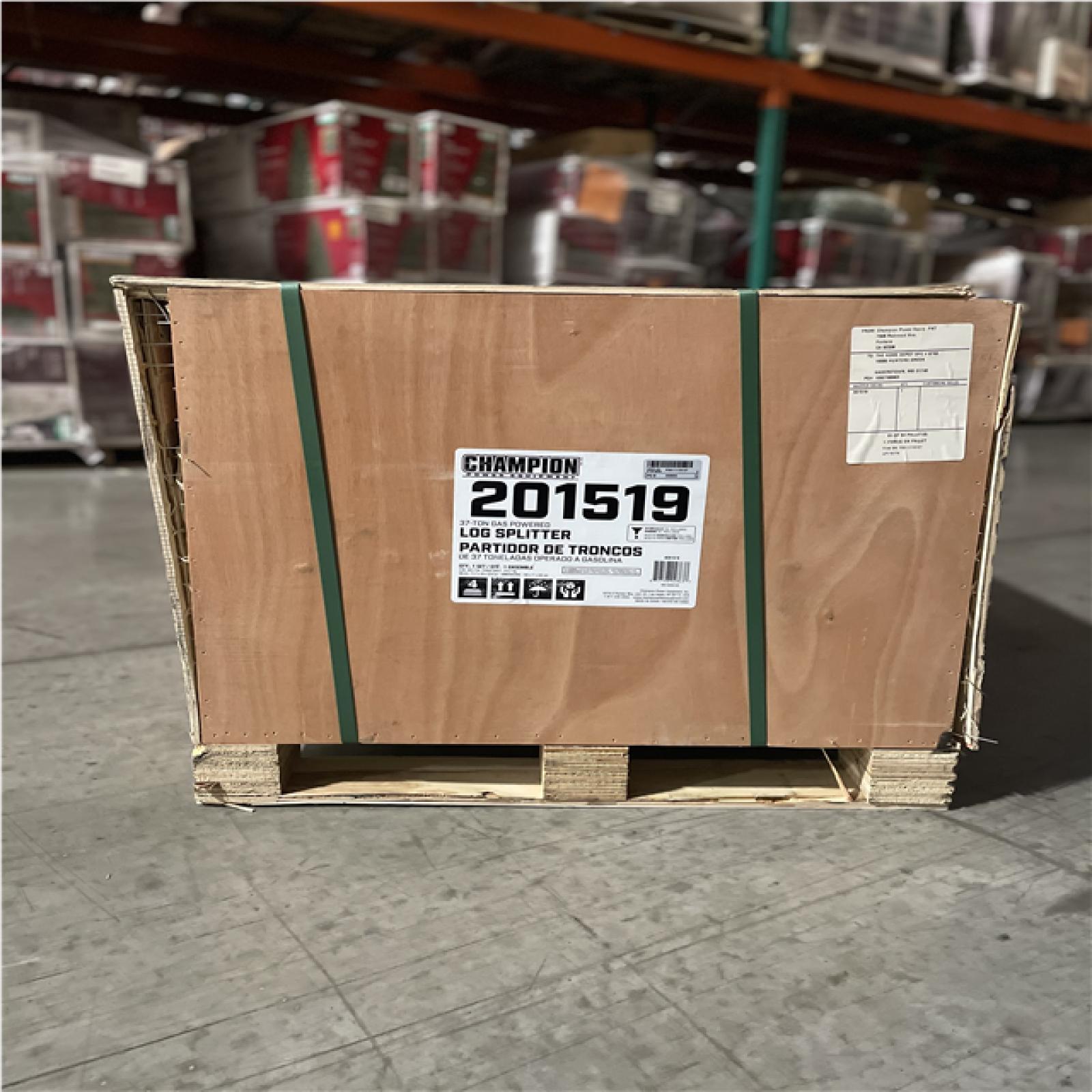 DALLAS LOCATION- CHAMPION 37 Ton 338cc Full Beam Vertical/Horizontal Op and Auto Return Gas Wood Log Splitter with Oil Funnel and Hydraulic Oil