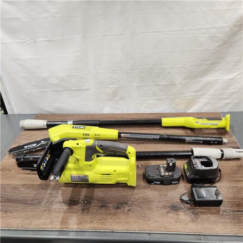 AS-IS RYOBI ONE+ 18V 8 in. Cordless Battery Pole Saw and 8 in. Pruning Saw Combo Kit with 2.0 Ah Battery and Charger