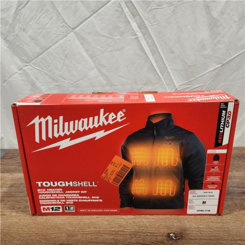 NEW! Milwaukee Men's Medium M12 12V Lithium-Ion Cordless TOUGHSHELL Navy Blue Heated Jacket with (1) 3.0 Ah Battery and Charger