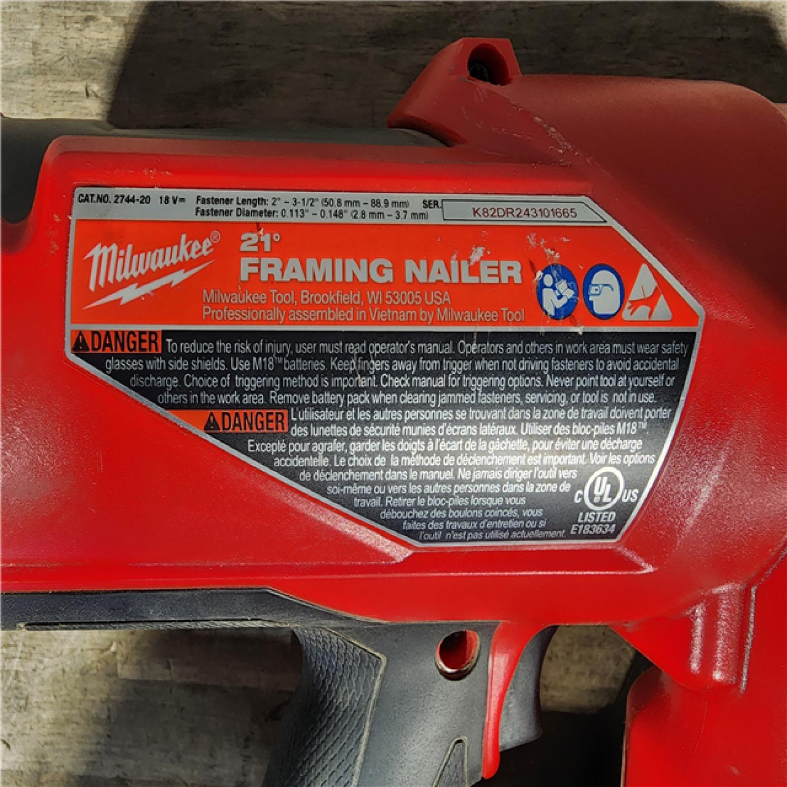 HOUSTON LOCATION - AS-IS Milwaukee 2744-20 M18 FUEL 3-1/2 in. 18V 21-Degree Lithium-Ion Brushless Cordless Framing Nailer (Tool-Only)