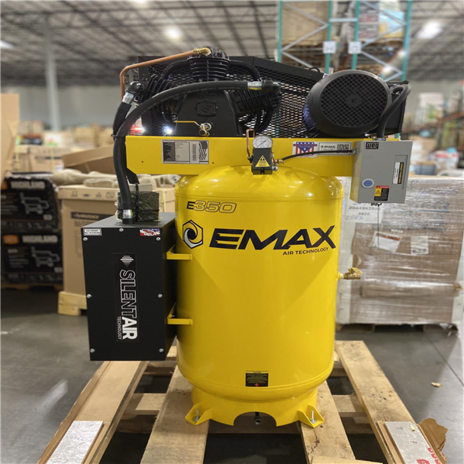 DALLAS LOCATION - EMAX 80 Gal. 7.5 HP 3-Cylinder 1-Phase 175 PSI Silent Air Electric Air Compressor with Isolator Pads and Auto Drain
