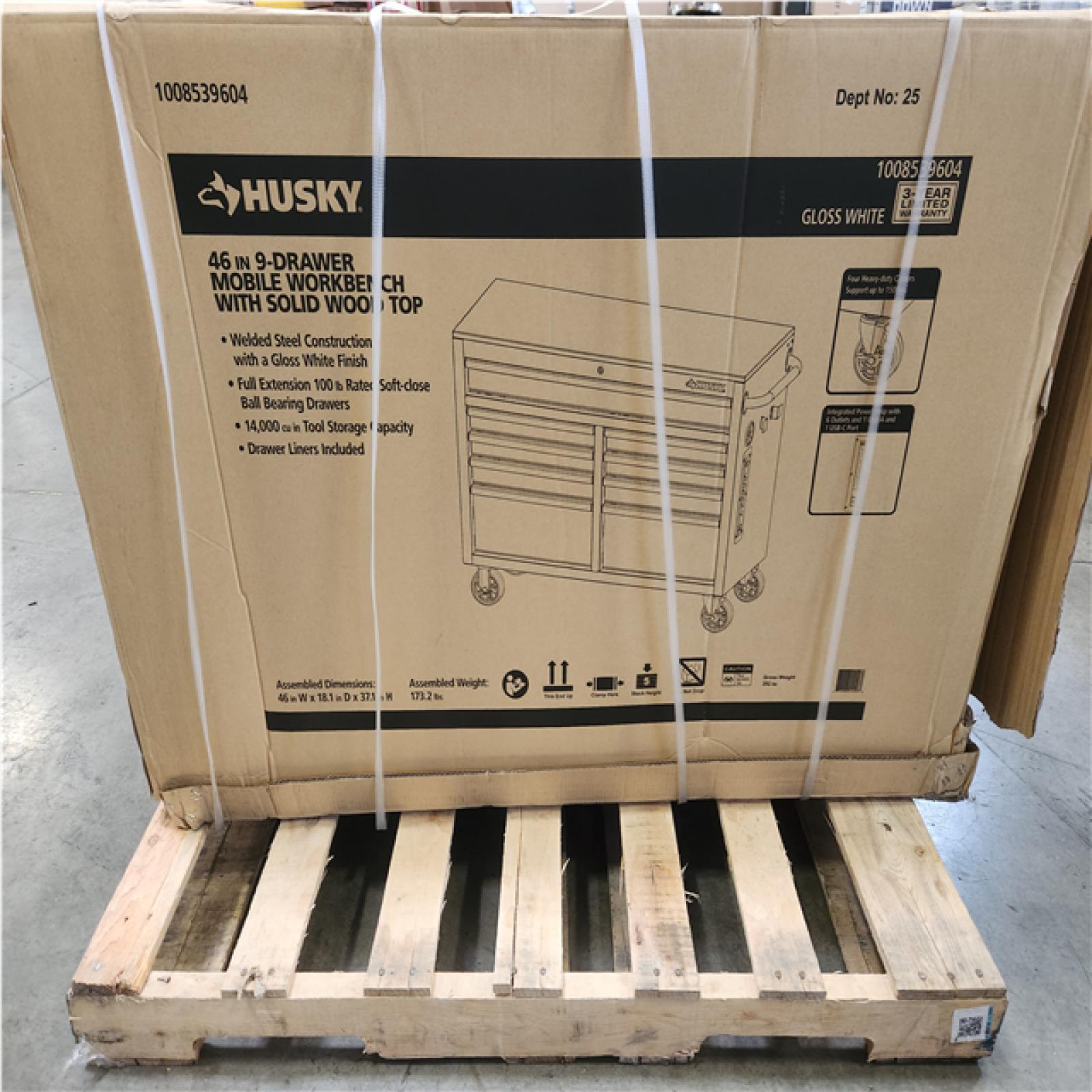 Phoenix NEW Husky Tool Storage 46 in. W x 18 in. D 9-Drawer Gloss White Mobile Workbench Cabinet