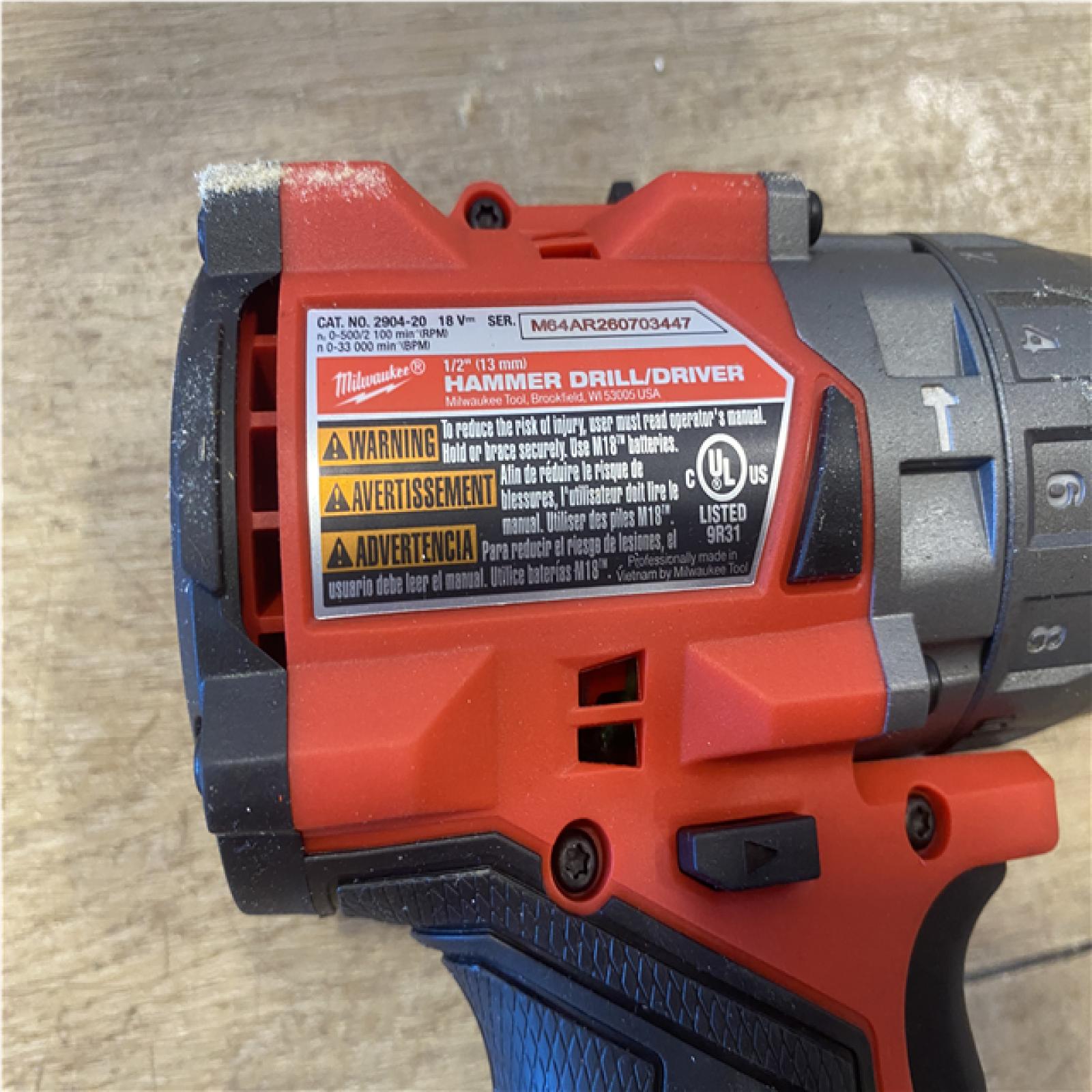 AS-IS Milwaukee FUEL 18V Lithium-Ion Brushless Cordless 1/2 in. Hammer Drill/Driver (Tool-Only)