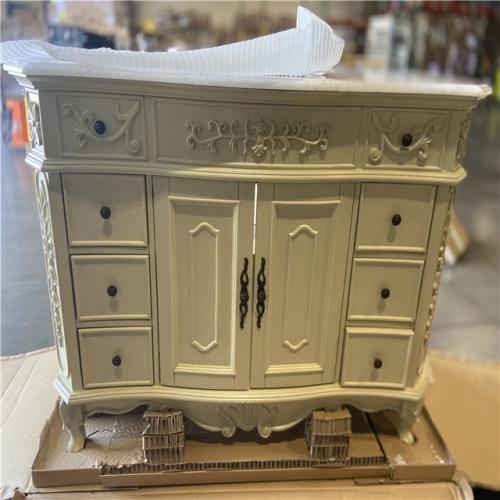 DALLAS LOCATION - Home Decorators Collection Winslow 48 in. W x 22 in. D x 35 in. H Single Sink Freestanding Bath Vanity in Antique White with White Marble Top
