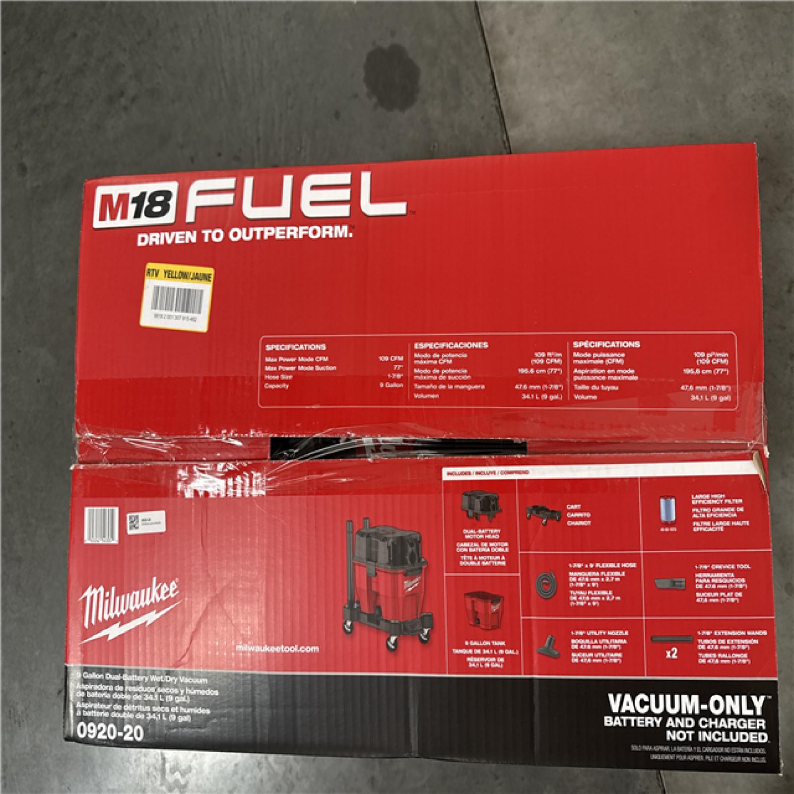 California AS-IS Milwaukee 9-Gallon Dual-Battery Wet/Dry Vacuum (Battery & Charger NOT included); Appears in Like New Condition