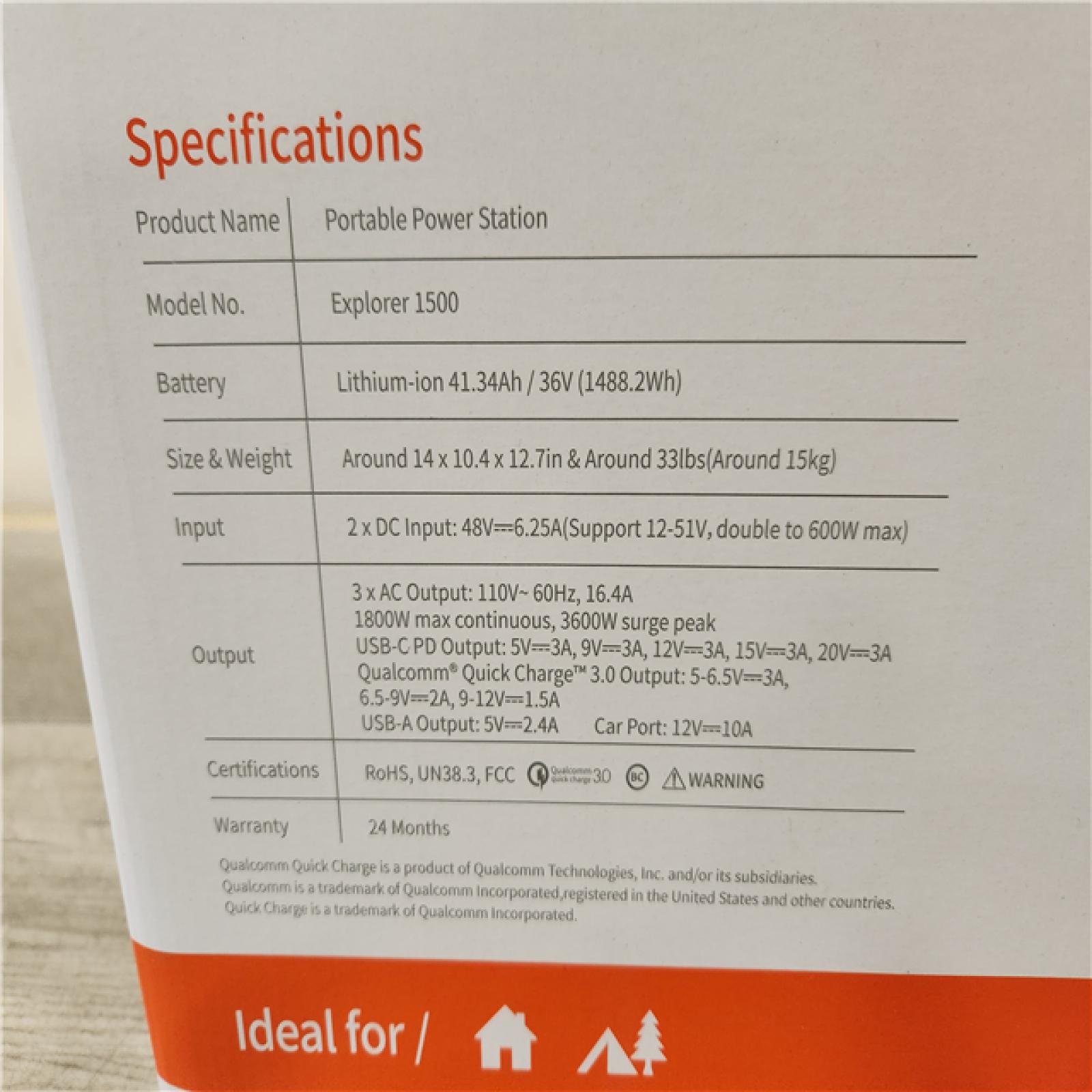 Phoenix Location NEW Jackery 1800-Watt Output/3600W Peak Portable Solar Power Station Explorer 1500 Push Start Battery Generator for Outdoors/Camping (SEALED)