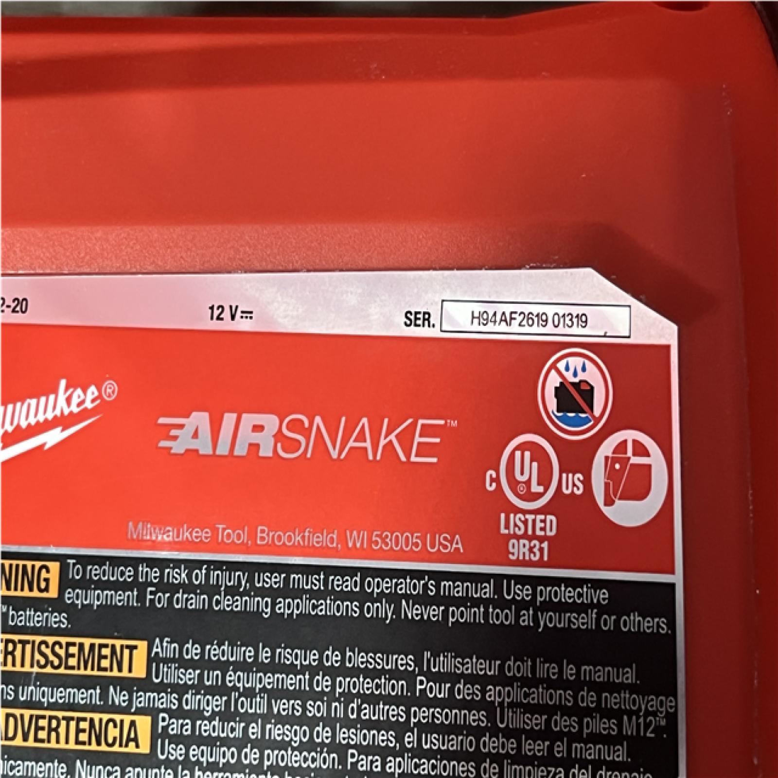Houston Location AS-IS Milwaukee 12-Volt Lithium-Ion Cordless Drain Cleaning Airsnake Air Gun Kit