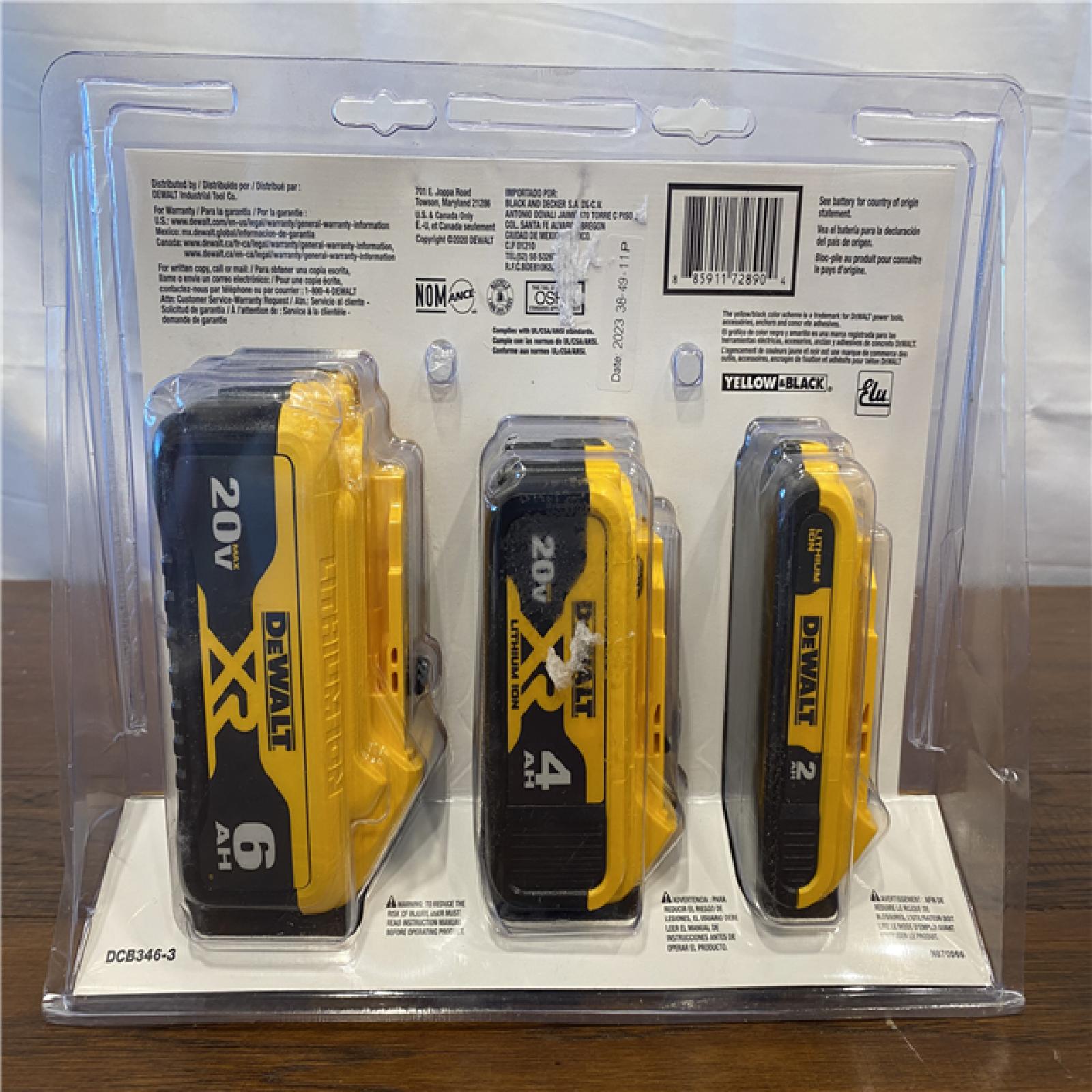 NEW! DEWALT 20V MAX Battery Lithium Ion 3 Pack - DCB346-3