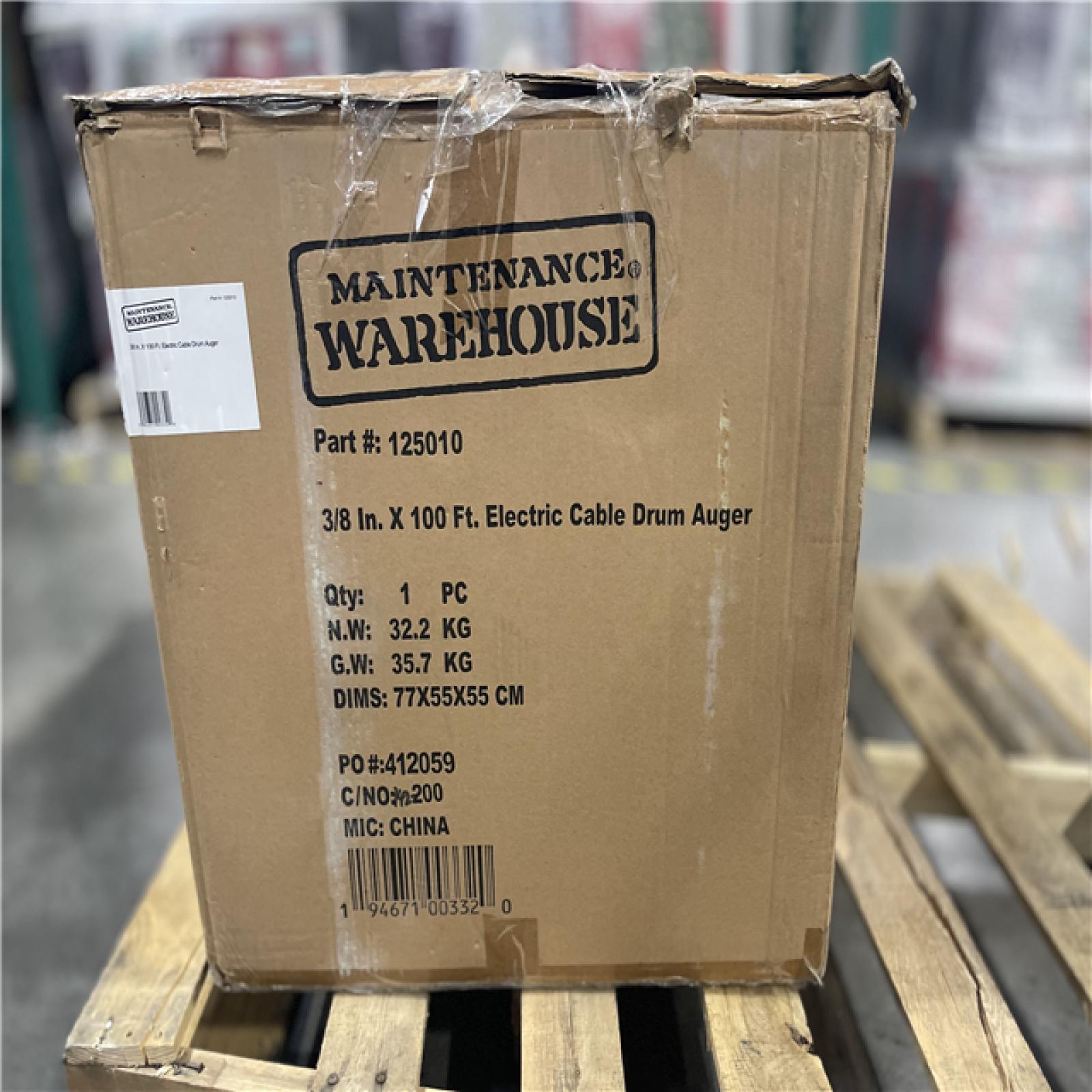 DALLAS LOCATION- Maintenance Warehouse® 3/8 In. X 100 Ft. Manual Feed Electric Cable Drum Auger