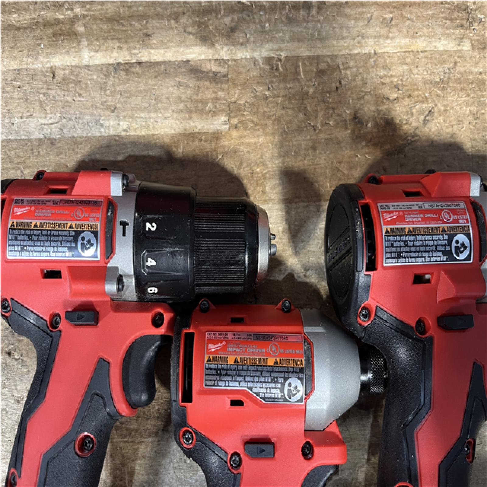 Houston Location AS-IS Milwaukee Hammer Drill Drivers QTY/2 and Impact Driver and Batteries QTY/2 with Charger