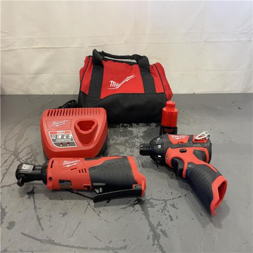 AS-IS- Milwaukee M12 Brushed Cordless 3/8 in. Ratchet and Screwdriver (2-Tool) Combo Kit