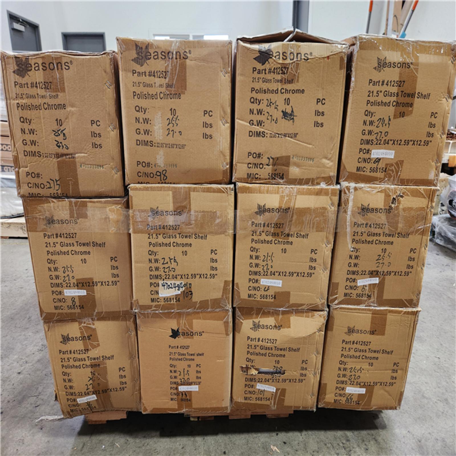 Phoenix Location Seasons 21.5 Glass Towel Shelf (10-Per Box) Pallet (24 Boxes Total)