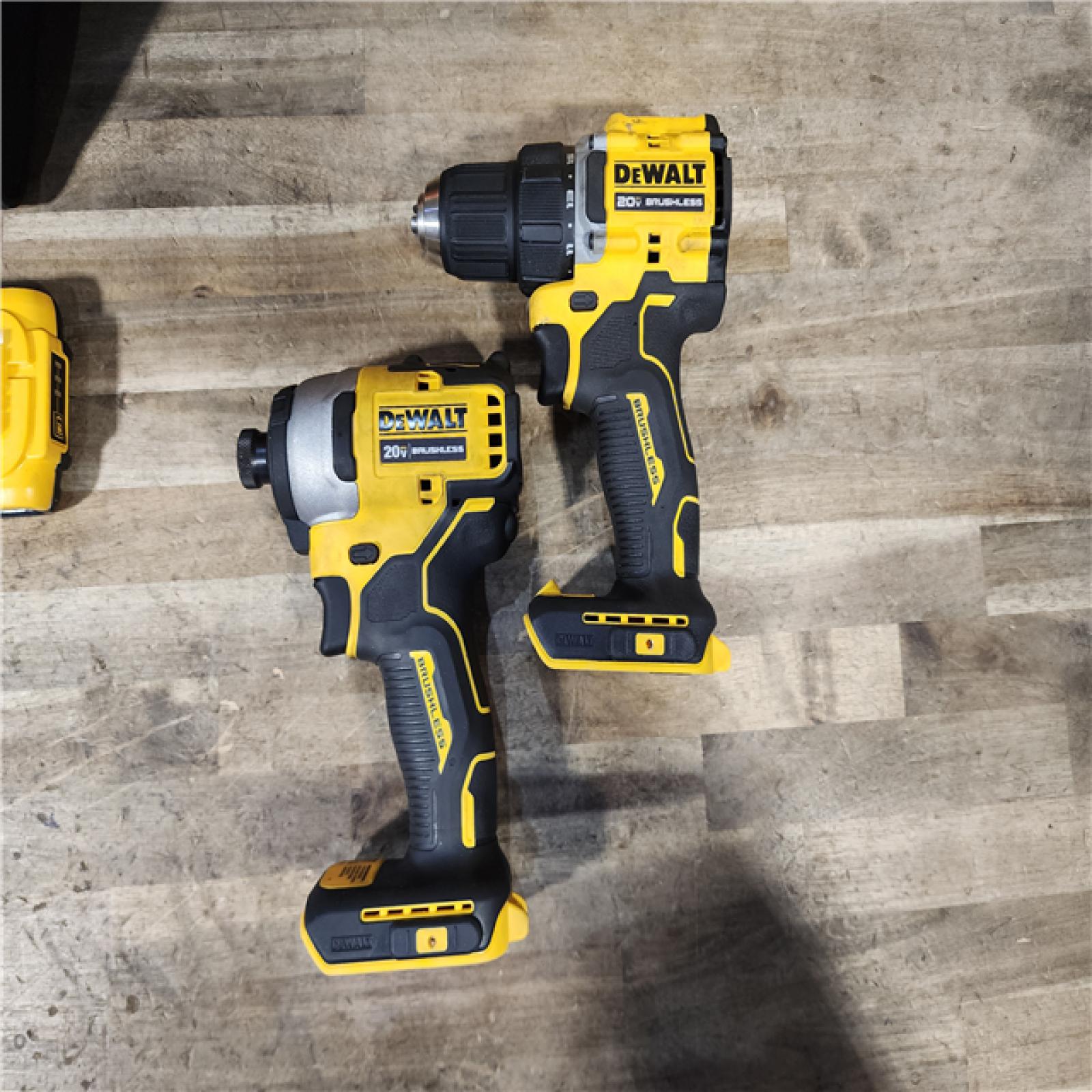 HOUSTON LOCATION - AS-IS Dewalt DCK225D2 20V MAX ATOMIC Brushless Compact Lithium-Ion 1/2 in. Cordless Drill Driver and 1/4 in. Impact Driver Combo Kit with 2 Batteries 2 Ah
