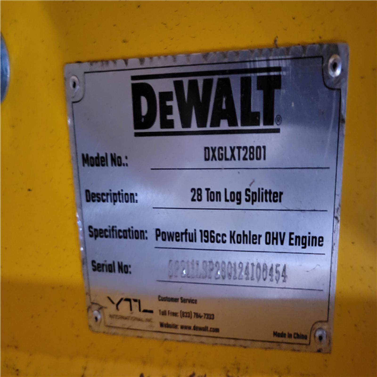 CALIFORNIA AS-IS DEWALT 28 TON LOG SPLITTER