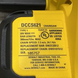 AS-IS DEWALT 20V MAX Compact 12 Brushless Cordless Chainsaw Kit