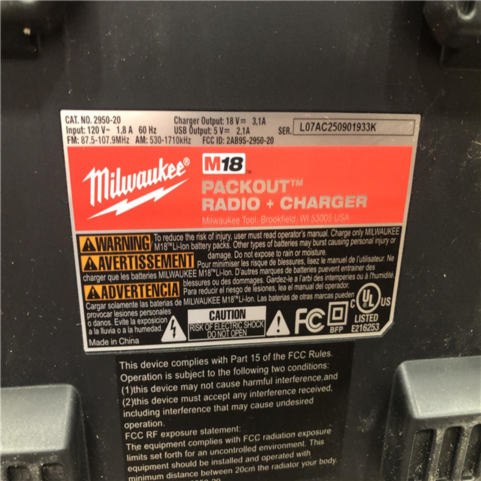 AS-IS Milwaukee Lithium-Ion Cordless PACKOUT Radio/Speaker with Built-In Charger