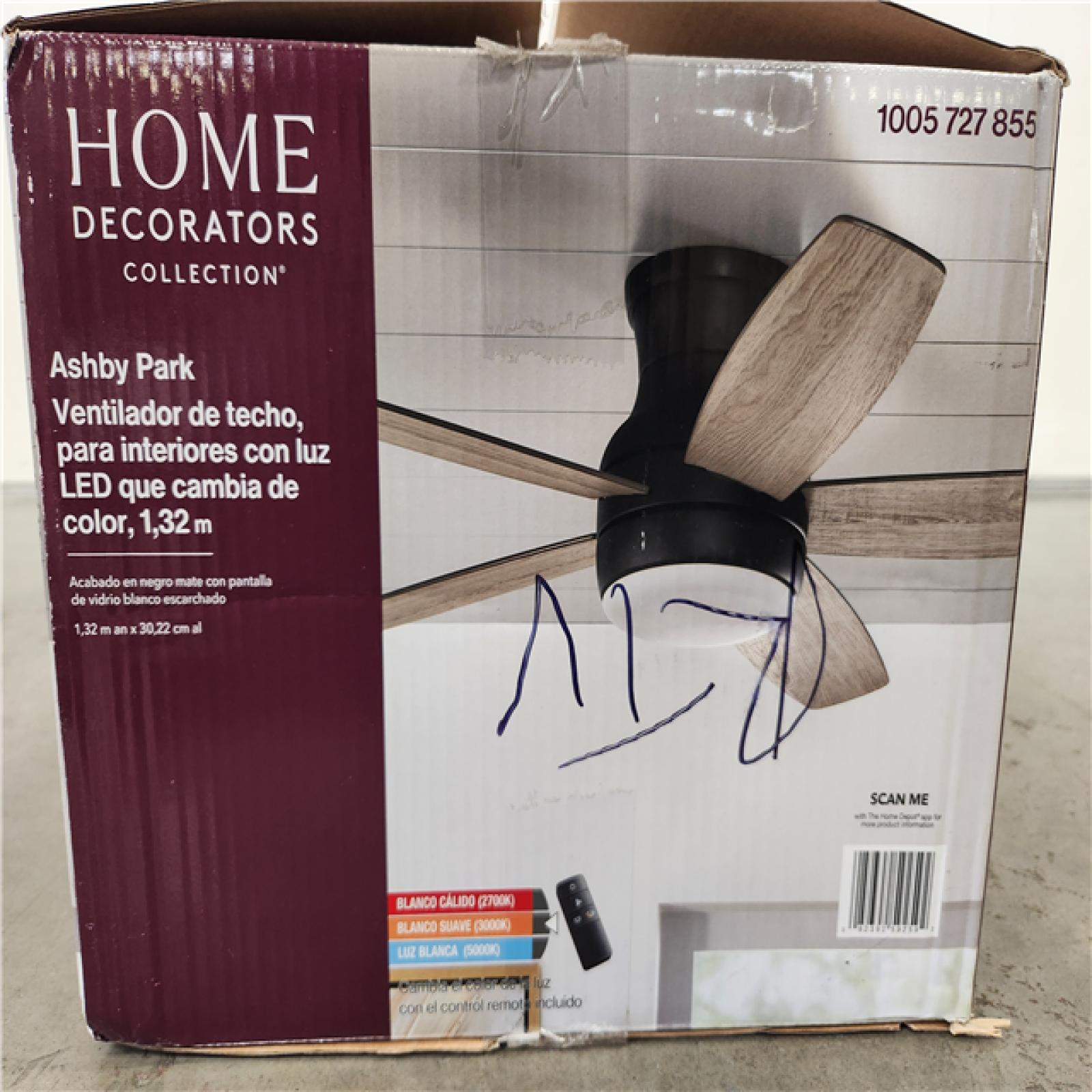 Phoenix Location NEW Home Decorators Collection Ashby Park 52 in. White Color Changing Integrated LED Matte Black Indoor Ceiling Fan with Light Kit and Remote Control