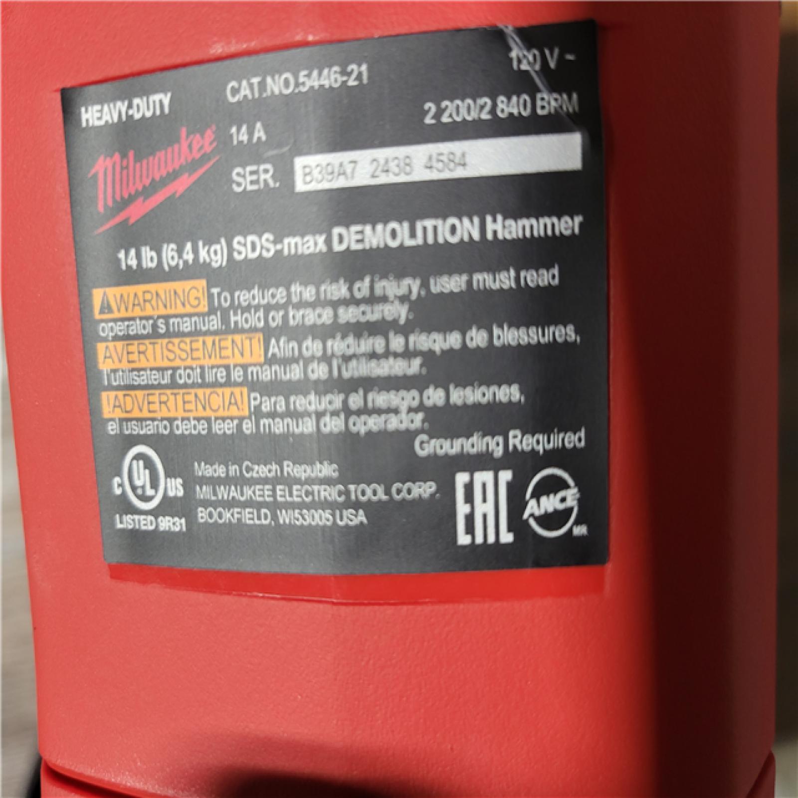 CALIFORNIA AS-IS MILWAUKEE SDS-MAX DEMOLITION HAMMER