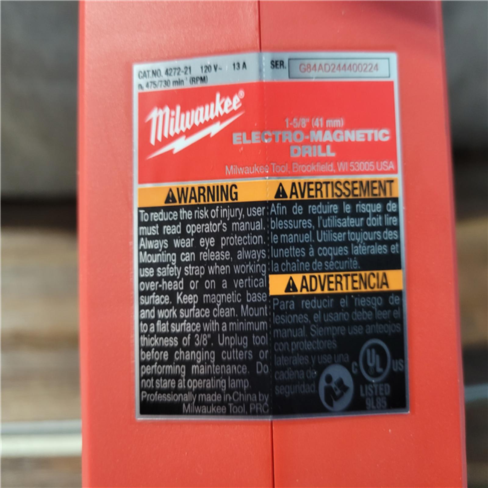 CALIFORNIA AS-IS MILWAUKEE 1-5/8 ELECTROMAGNETIC DRILL KIT