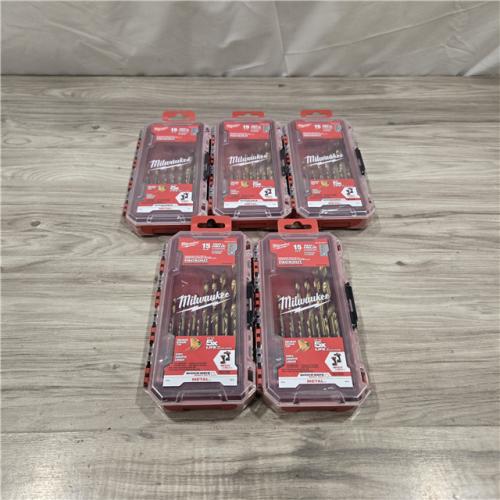 NEW! - Milwaukee 15 Pc. Shockwave Impact Duty Red Helix Titanium Drill Bit Set (QUANTITY OF 5)