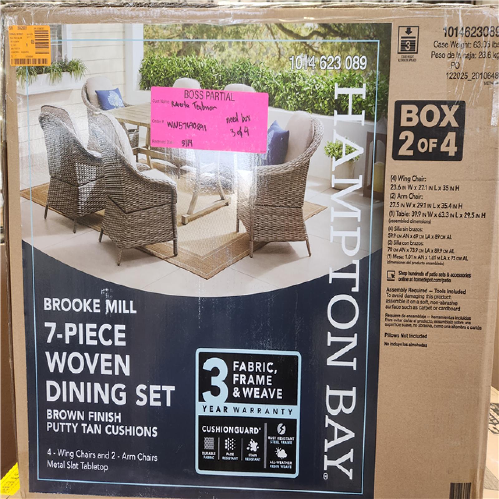 Phoenix NEW Hampton Bay Brooke Mill Brown Metal 7-Piece Wicker Outdoor Dining Set with CushionGuard Putty Tan Cushions