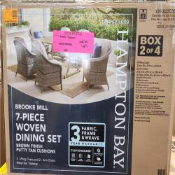 Phoenix NEW Hampton Bay Brooke Mill Brown Metal 7-Piece Wicker Outdoor Dining Set with CushionGuard Putty Tan Cushions