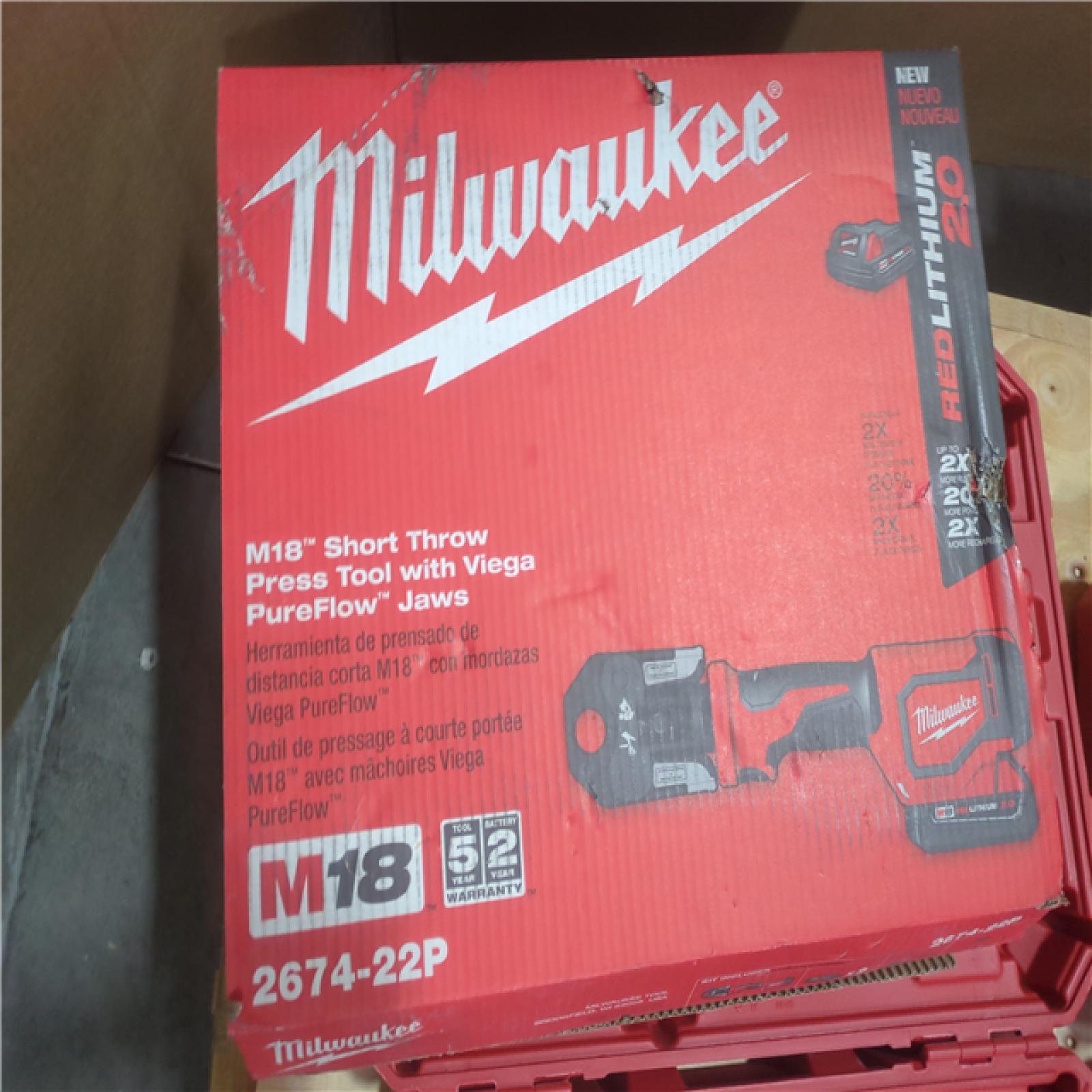 CALIFORNIA AS-IS M18 Short Throw Press Tool w/ Viega Pureflow Jaws & Press Jaw Kit