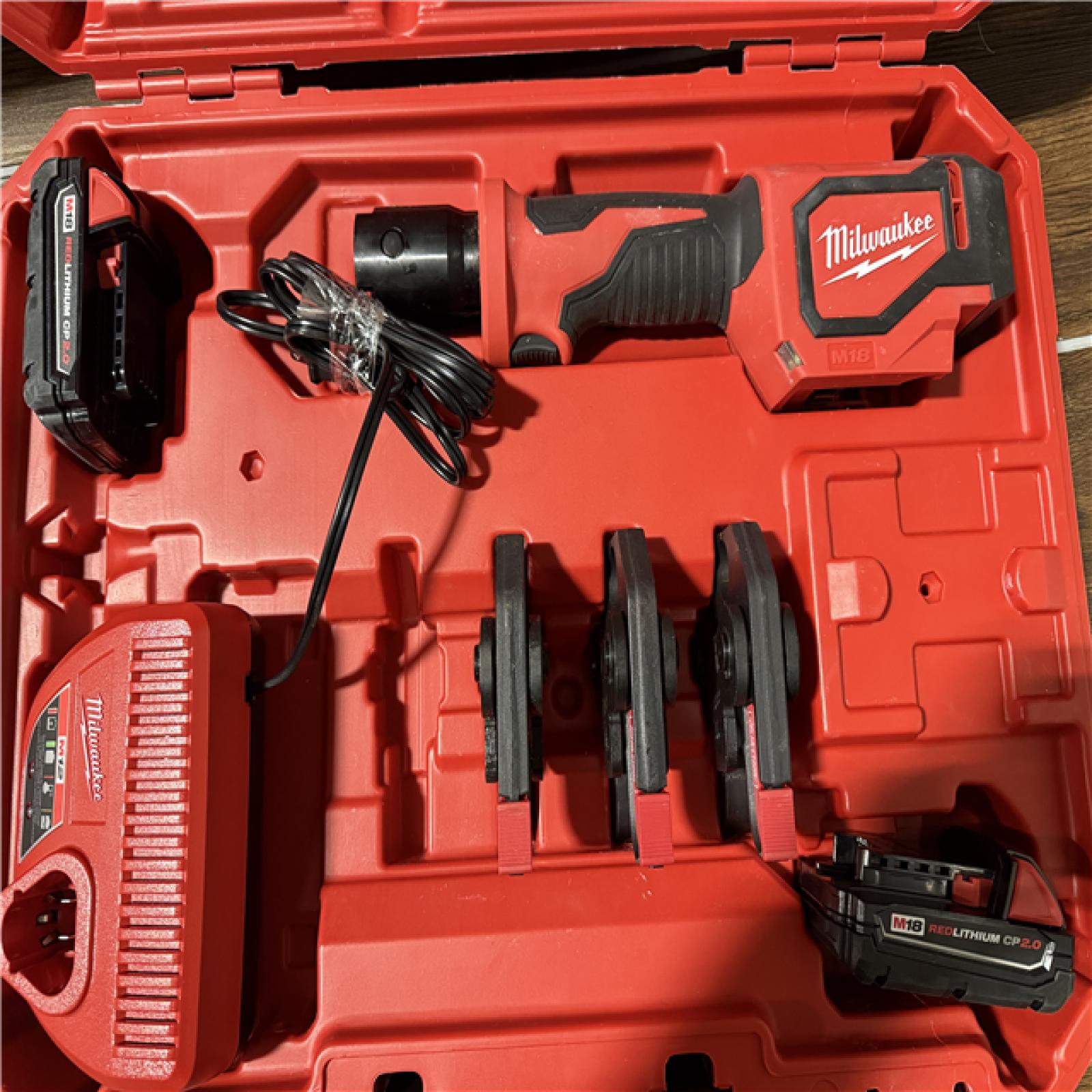 California AS-IS Milwaukee M18 Short Throw Press Tool Kit with Pex Crimp Jaws, (2) Batteries, Charger & Hard Case