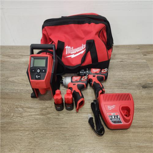 Phoenix Location NEW Milwaukee M18 18V Lithium-Ion Brushless Cordless Compact Drill/Impact Combo Includes  M12 12-Volt Lithium-Ion Cordless Electric Portable Inflator Kit (2-Tool) w/(2) 2.0 Ah Batteries, Charger & Bag