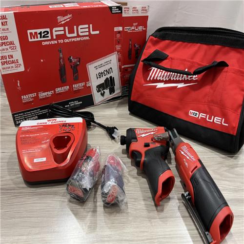 AS-IS Milwaukee FUEL 12V Lithium-Ion Cordless 3/8 in. Ratchet and 1/4 in. Impact Driver Kit