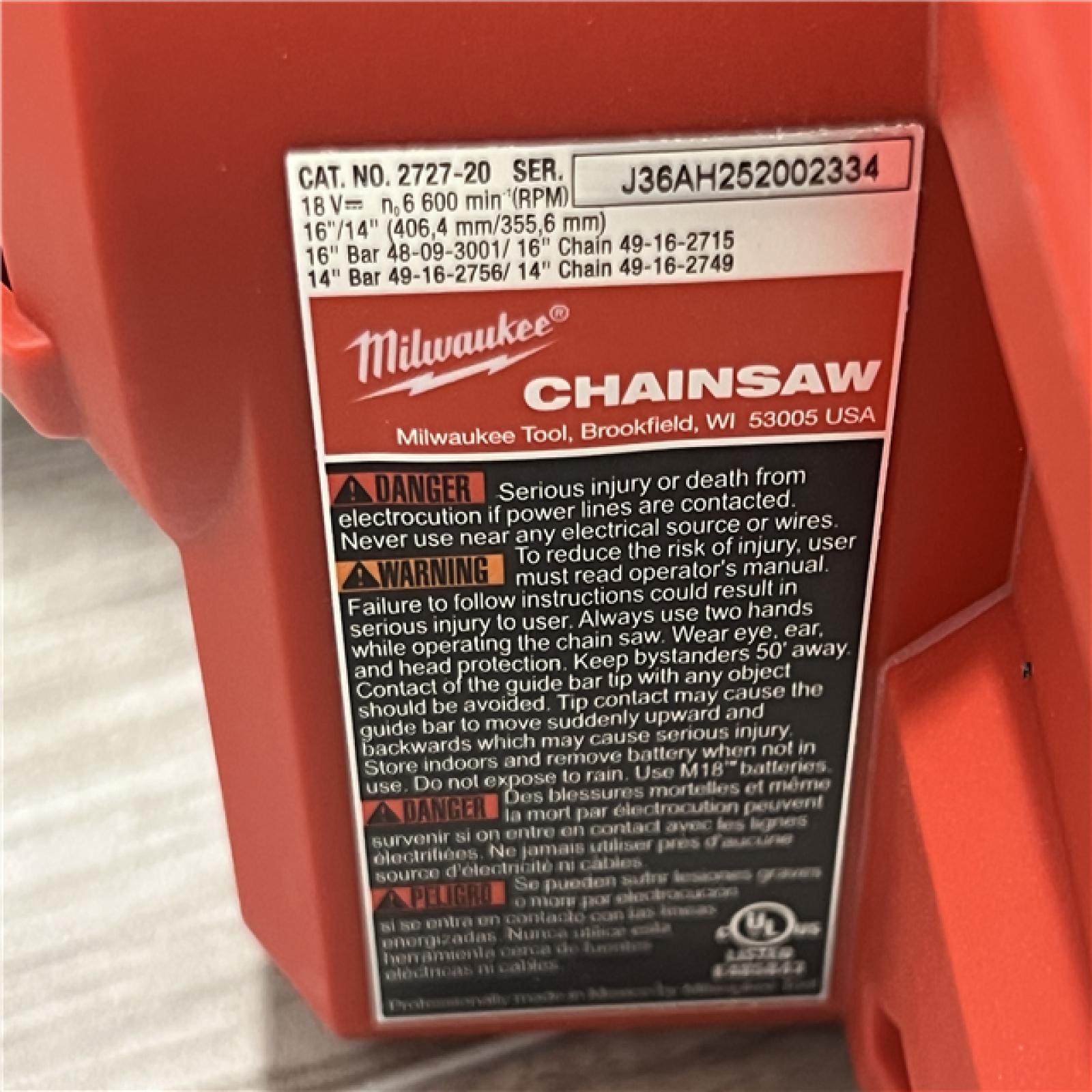 AS-IS Milwaukee M18 FUEL 16  18V Li-Ion Brushless Cordless Chainsaw Tool-Only 2727-20