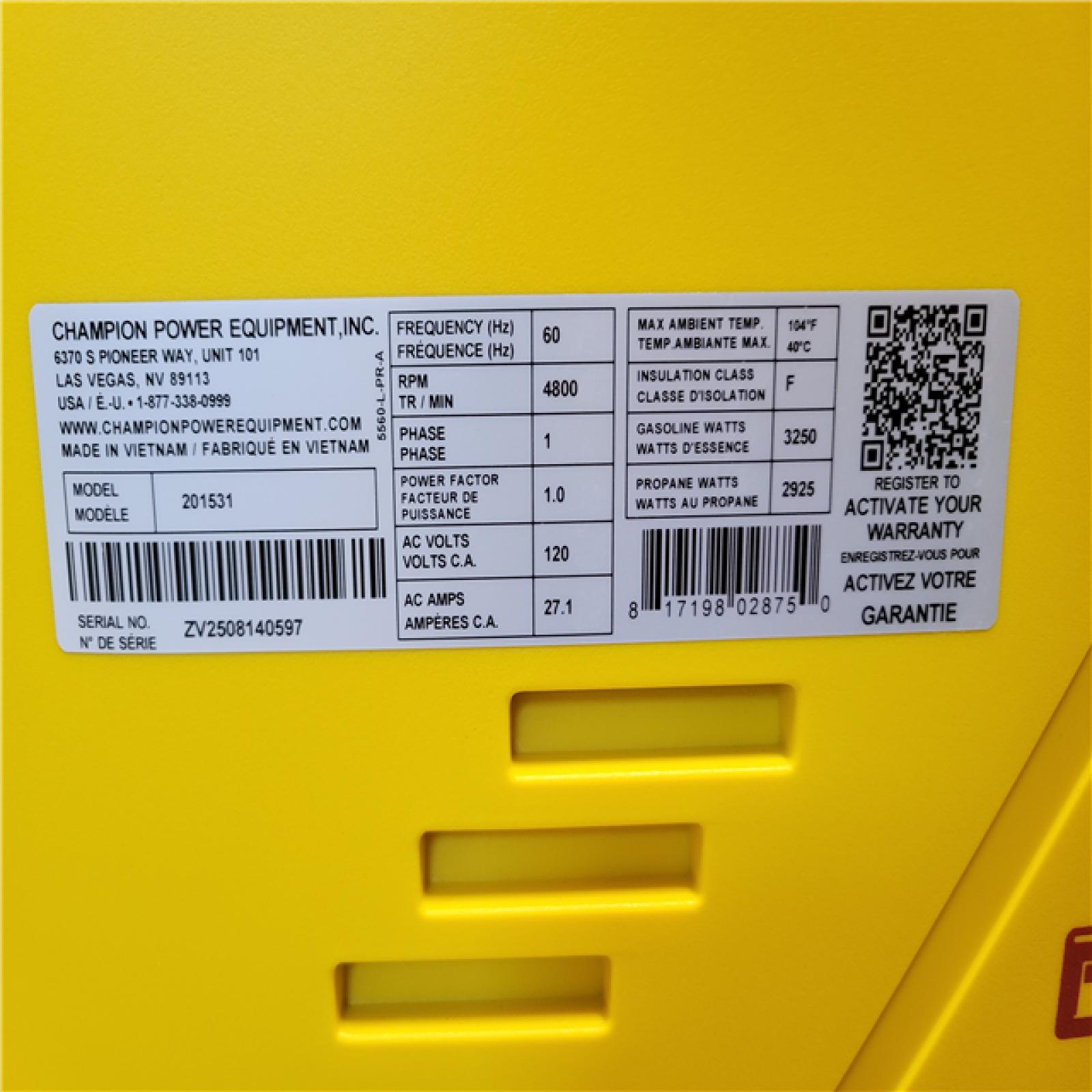 CALIFORNIA AS-IS CHAMPION PORTABLE GENERATOR