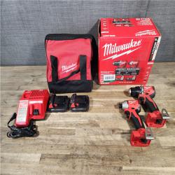 HOUSTON LOCATION - AS-IS Milwaukee M18 18V Lithium-Ion Brushless Cordless Compact Drill/Impact Combo Kit (2-Tool) W/(2) 2.0 Ah Batteries  Charger & Bag