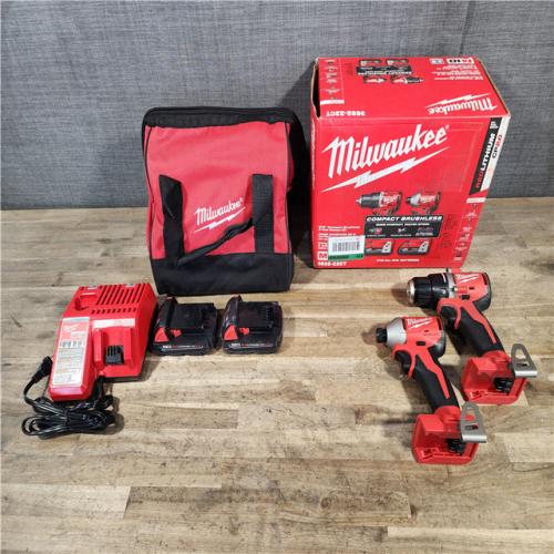HOUSTON LOCATION - AS-IS Milwaukee M18 18V Lithium-Ion Brushless Cordless Compact Drill/Impact Combo Kit (2-Tool) W/(2) 2.0 Ah Batteries  Charger & Bag