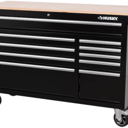 DALLAS LOCATION- AS-IS HUSKY 52 in. W x 20 in. D 10-Drawer Black Mobile Workbench Cabinet